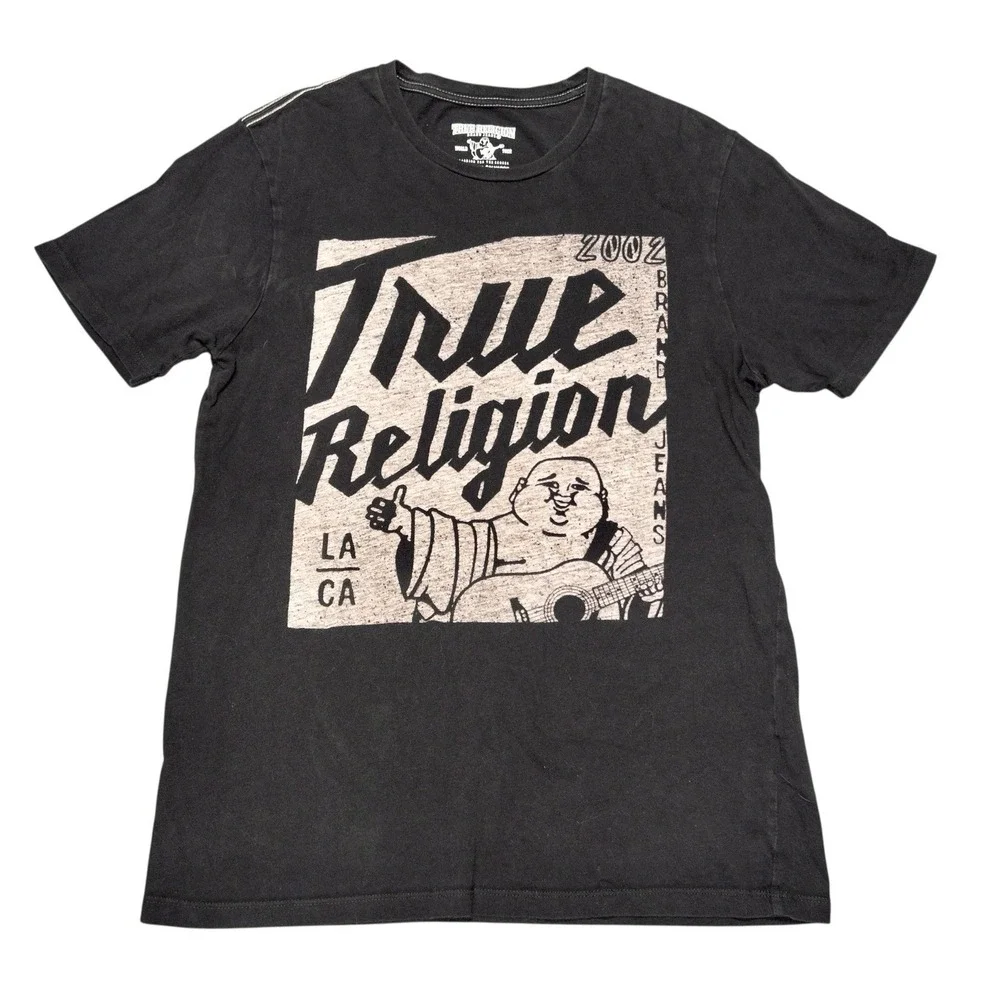 True Religion World Tour‎ T Shirt Mens Small Black Graphic Print Short Sleeves